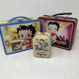 Betty Boop Lunch Box Set - 2 lunch boxes & 1 watch box - Blue, Purple, Cream